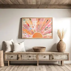 1pc Bohemian Sunrise Wall Art - Orange And Blush Watercolor Floral Poster, Medieval Modern Style, Suitable For Bedroom, Living Room, Dorm |   Whimsical Abstract Decor, Unframed