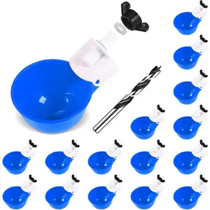Chicken Waterer Cups (16 Pack/Blue) - DIY Automatic Large Chicken Water Feeder for Ducks Quail and Various Poultry Dispenser with Matching Drill, Double Rubber Ring, Not Leaking Wate