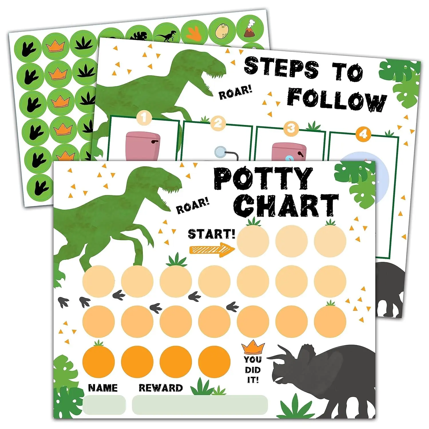 Dinosaur Potty Trainning Sticker Chart for Toddlers Boys Girls, 20 Potty Training Chart with 432 Stickers & 1 Routine Card - B09
