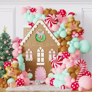 139Pcs Gingerbread Balloon Arch Garland Kit Pastel Pink Green Christmas Balloon Garland,30'' Gingerbread Man Candy Cane Balloon Christmas Cookiexmas Gingerbread House New Year Party Decorations