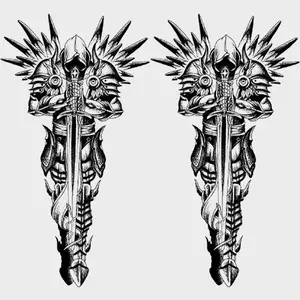 2 Pcs Medieval Knight Temporary Tattoo Stickers, Waterproof Sword & Wings Design, Detailed Line Art, Unisex Body Art Fake Tattoos