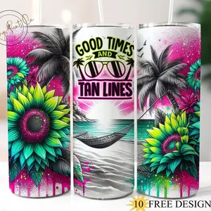 Good Times Tan Lines 20oz Skinny Tumbler Wrap Tropical Summer Beach Vibes Tumbler Vacation Tumbler Summer Vibes Tumbler Summer Vacation Tumbler Girls Sunflower Tumbler Washable