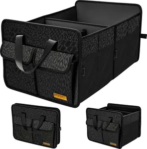 Sturdy  Trunk Organizer - Large Capacity Trunk Organizer for SUV, Cute Print, Collapsible and Durable  Organizers and Storage for  Accessories for Women and Men 70L (Black Leopard)