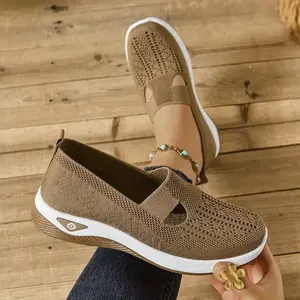 Women's Wide Width Diabetic Walking Shoes – Breathable Hollow-Out Knit, Cushioned Non-Slip Sole, Easy On/Off Mary Jane Shoes for Travel
