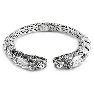 Twin Dragon Bangle Bracelet in Sterling Silver 7.25 In 42.25 Grams Christmas Gifts