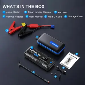 Lupuauto Up to 4000A Car Jump Starter with 160PSI Air Compressor, 12V Battery Booster, for Up to 10L Gas & 8.5L Diesel Engines, Portable Power Pack & 500LM LED Light