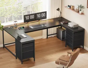 【Spring Glow up】LED Double Gaming Desk with 6 Drawers & Power Outlets,Super Big Size Computer Desk, Office Desk & Writing Table, Sturdy & Durable Study desk, Easy Assemble, Home Office Work Station, Black