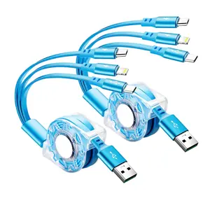 X-CGC02   USB C Multi Fast Charging Cable 4A [2Pack/4Ft] Retractable Multi Charger USB A to Type C/Lightning/Micro USB Ports 3 in 1 USB Cable for Samsung Galaxy,iPhone,Huawei,LG,Google,Tablets,HTC,Sony,Xiaomi