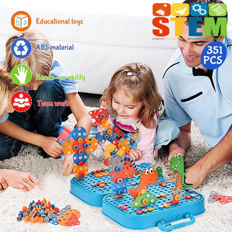 Kids Tool Set, 351 PCS Tool Kit w/ Electric Drill, STEM Montessori Educational Toys,Design and Drill Toy for Boys, Electric Drill with Toolbox, Creative Engineering Building Toy, Boys Birthdaty for Age 6-12