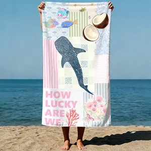 Exotic Summer Collage Whale Shark Beach Towel | Tropical Coconut & Fish Sand-Free Microfiber Towel