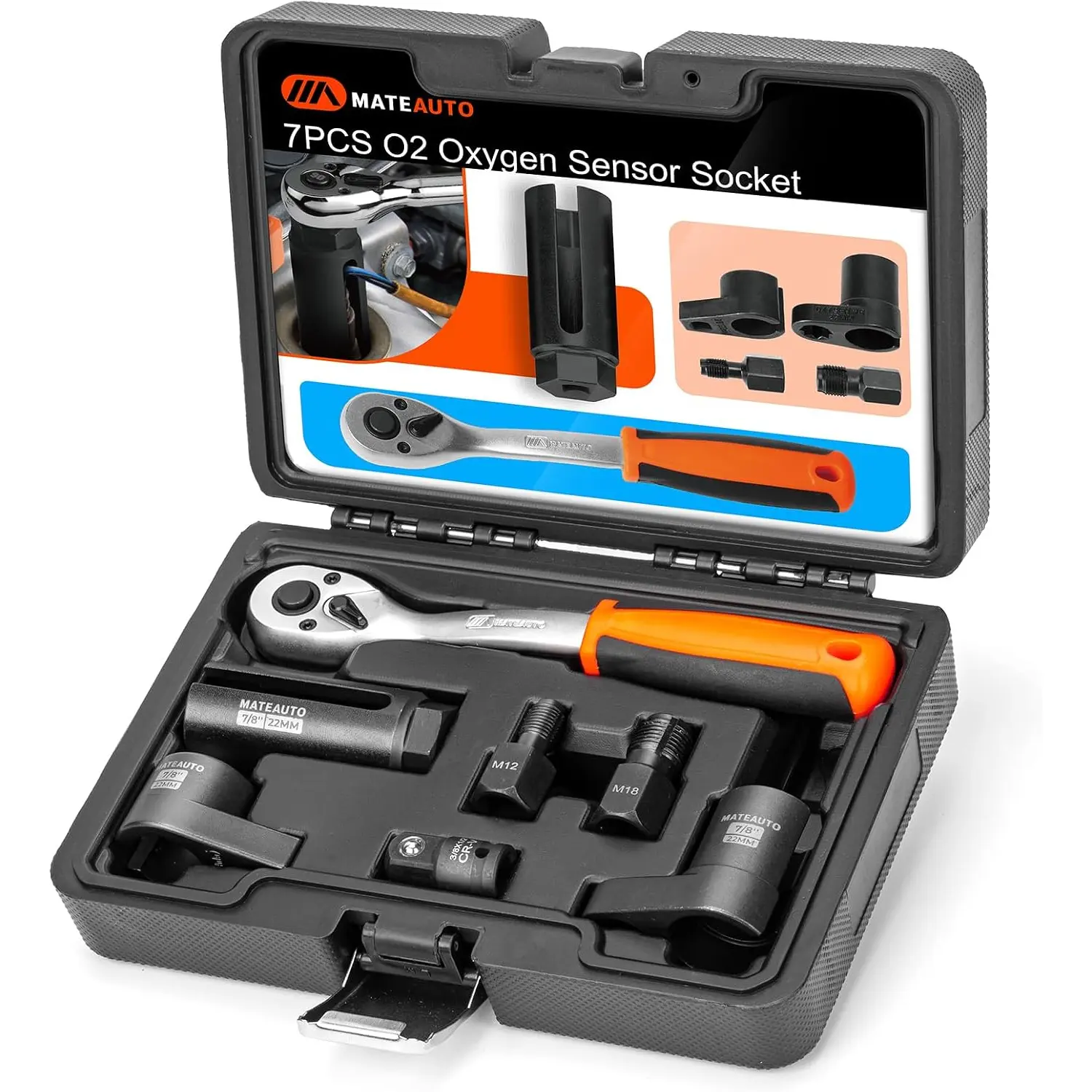 7 Piece Oxygen Sensor Socket Set with Ratchet Wrench
