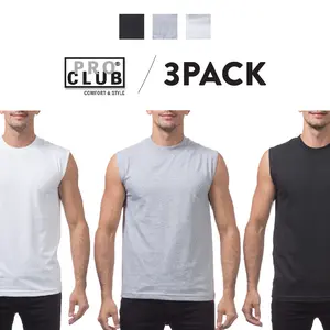3 Pack PROCLUB Men's Comfort Sleeveless Tank Top PRO CLUB Lightweight Muscle Tee Plain Tank Tops Gym Shirt Work Out Shirts Athletic Cotton Tee Hip Hop Harem