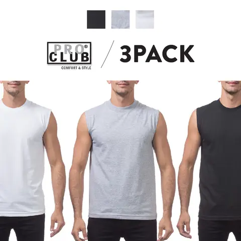 3 Pack PROCLUB Men's Comfort Sleeveless Tank Top PRO CLUB Lightweight Muscle Tee Plain Tank Tops Gym Shirt Work Out Shirts Athletic Cotton Tee Hip Hop Harem
