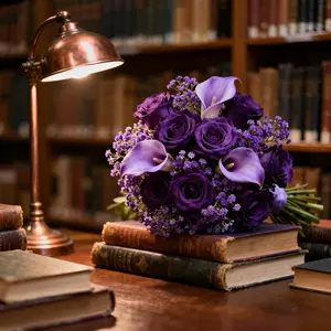 Elegant Halloween Decorations Bundle of 30 Artificial Calla Lilies Purple Roses and Baby's Breath Holiday Flower Arrangement for Festive Setup