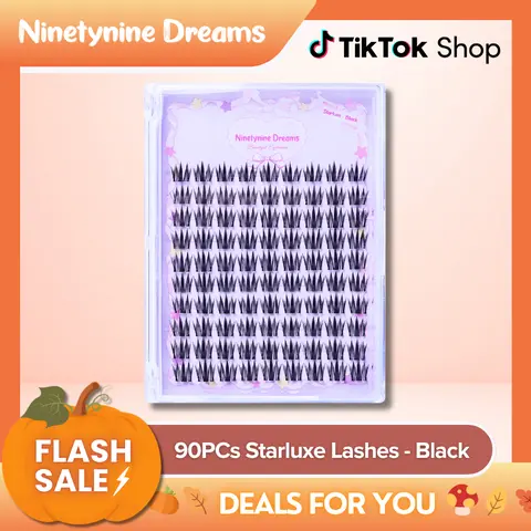 Ninetynine Dreams 90PCs Starluxe Lashes -  Black | Spiky Anime Manhua Douyin Style Dramatic False Eyelashes, 9–13mm C+ Curl Waterproof Long-Lasting Reusable DIY Lash Clusters — Ultra-Thin Band, Beginner Friendly Bold Glam Look Individual Eyelashes