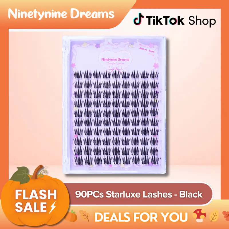 Ninetynine Dreams 90PCs Starluxe Lashes -  Black | Spiky Anime Manhua Douyin Style Dramatic False Eyelashes, 9–13mm C+ Curl Waterproof Long-Lasting Reusable DIY Lash Clusters — Ultra-Thin Band, Beginner Friendly Bold Glam Look Individual Eyelashes