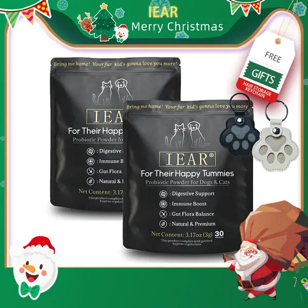 IEAR is giving away free pet hair keychains this Christmas!  IEAR Super Probiotics, made with natural, high-quality ingredients, balance gut flora, relieve diarrhea, and boost immunity. Contains turkey tail mushroom extract. A daily supplement. Large Wate