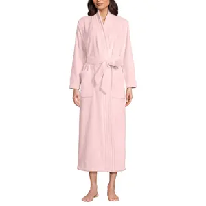Lands' End Women's Cozy Plush Long Wrap Robe - Medium - Sea Salt Pink