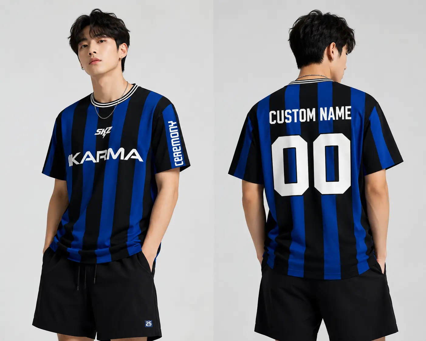 SKZ Karma Ceremony Striped Football Jersey, Individual Custom Name Number Back Kpop Fan Tee