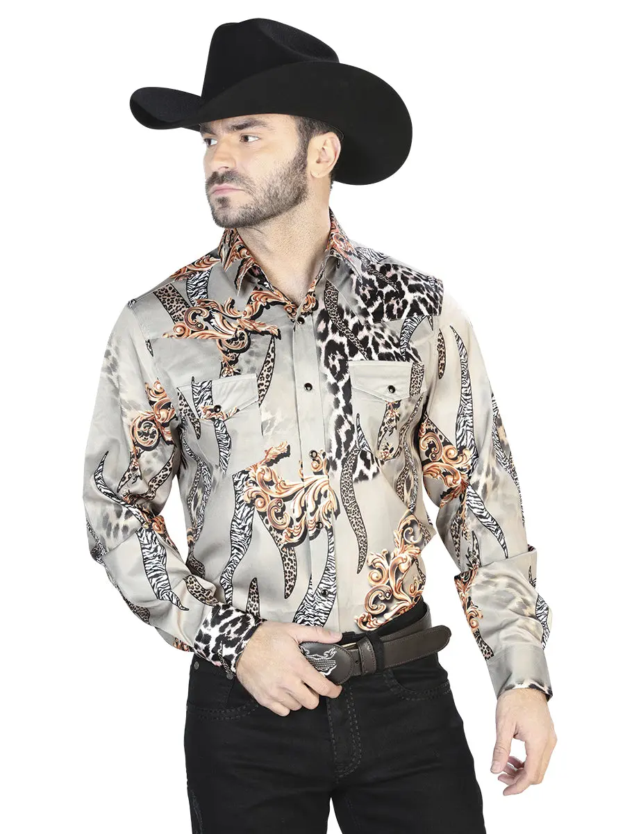 Taupe Casual Long Sleeve Shirt 44102