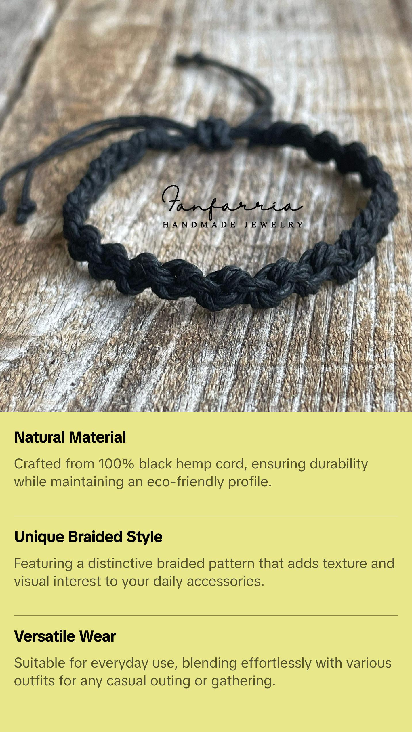Shell Key Hemp Black Braided Macrame Bracelet