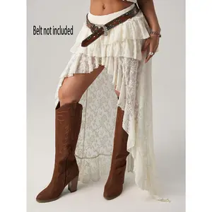 Elegant Women's Lace Skirt High-Waist Flared Hem Multi-Layered for Party Everyday Formal Casual Year-Round Fashion Sophisticated Design