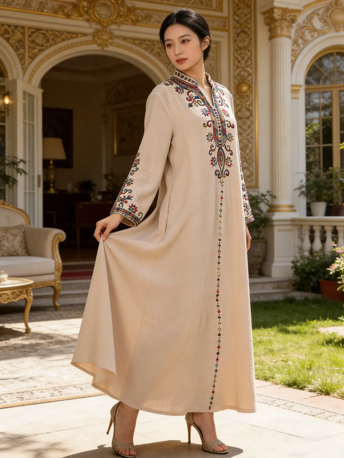 Muslim Women's Traditional Arabic Robe with Delicate Cord Embroidery, All Seasons Wear, Loose-Fitting Ethnic Pattern, Comfortable, Modest Clothes, Islamic Clothing, Muslim Outfits, Muslim Women Gowns, Maxi