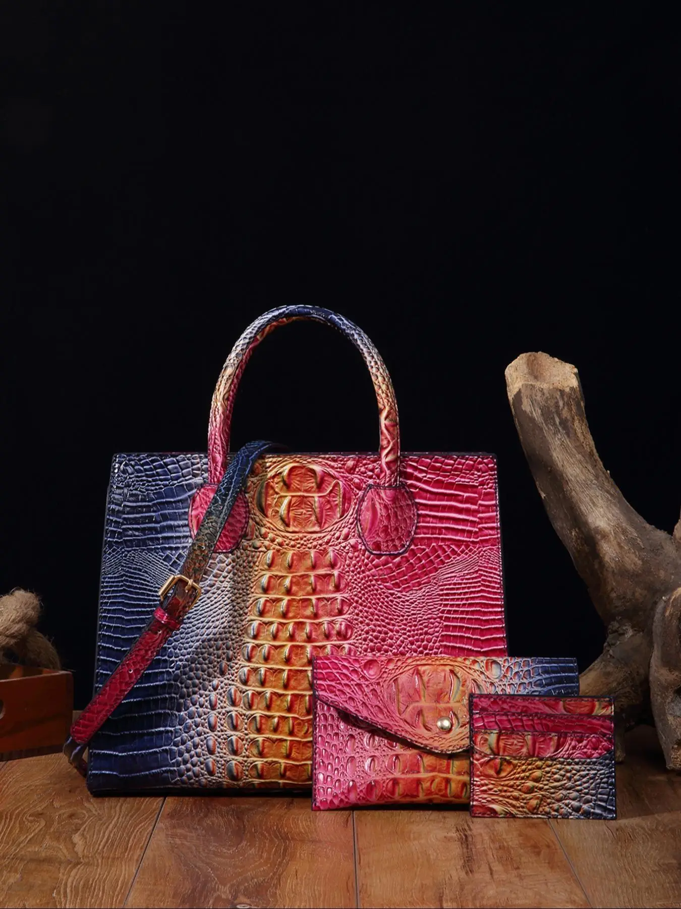 Women's Summer Vintage Crocodile Embossed Crossbody Bag Set for Women, Handbags & Crossbody Bags & Card Holder, Fashionable Shoulder Bag Set for Daily