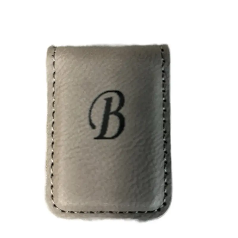 Customizable Money Clip - Gray Leather with "B" Logo, Durable Design, Ideal for Everyday Use