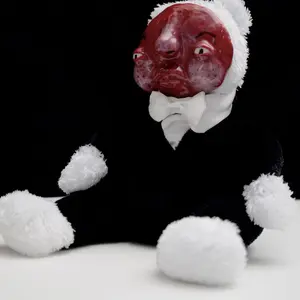 Handmade Art Doll with Unique Red Face and White Bow Tie Collectible Figurine