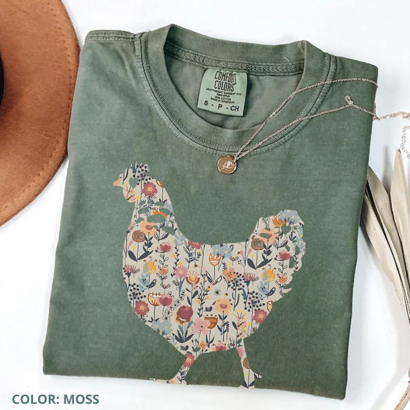 Comfort Colors Funny Chicken Shirt, Floral Farm T-Shirt, Comfort Colors Tee for Chicken Lovers, Retro Farmhouse Backyard Hen, Cute Gift for Women Her