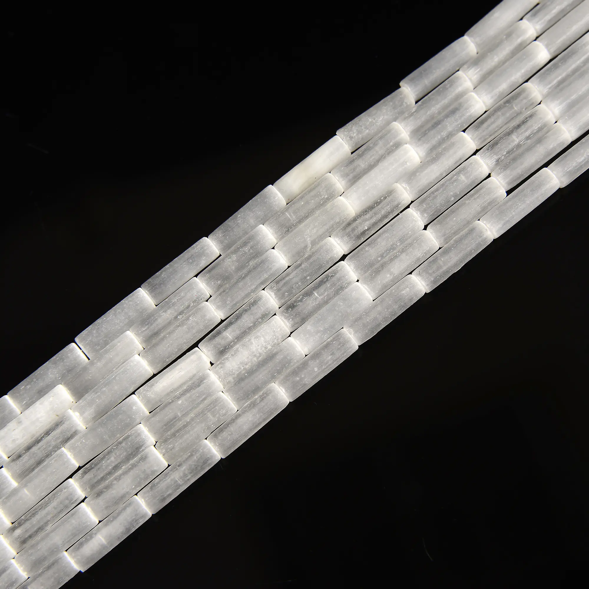 Natural Selenite Cylinder Tube Beads Size 4x13mm 15.5'' Strand