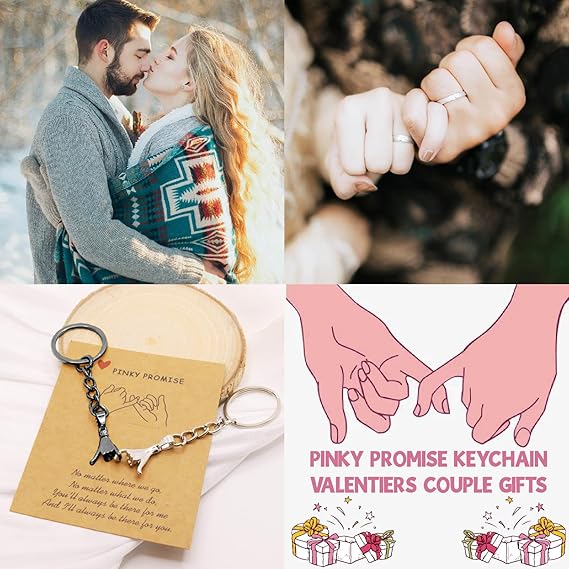 Pinky Promise Matching Keychains for Couples Valentines Day Anniversary Galentines Gifts for Him Her Boyfriend Girlfriend Premium Quality Elegant Design