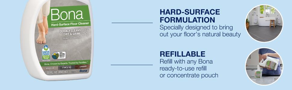 Bona Multi-Surface Floor Cleaner Spray - 32 fl oz - Unscented - Refillable - Residue-Free Floor Cleaning Solution for Stone, Tile, Laminate, and Vinyl Floors