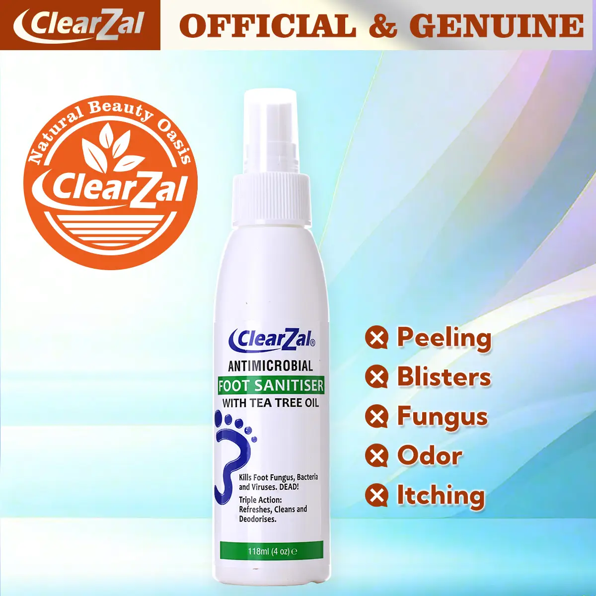 ClearZal Foot Sanitizer Spray with Tea Tree Oil, 4-Ounce Bottle ,Contains natural tea tree oil and aloe vera Long-lasting disinfectant and antibacteri