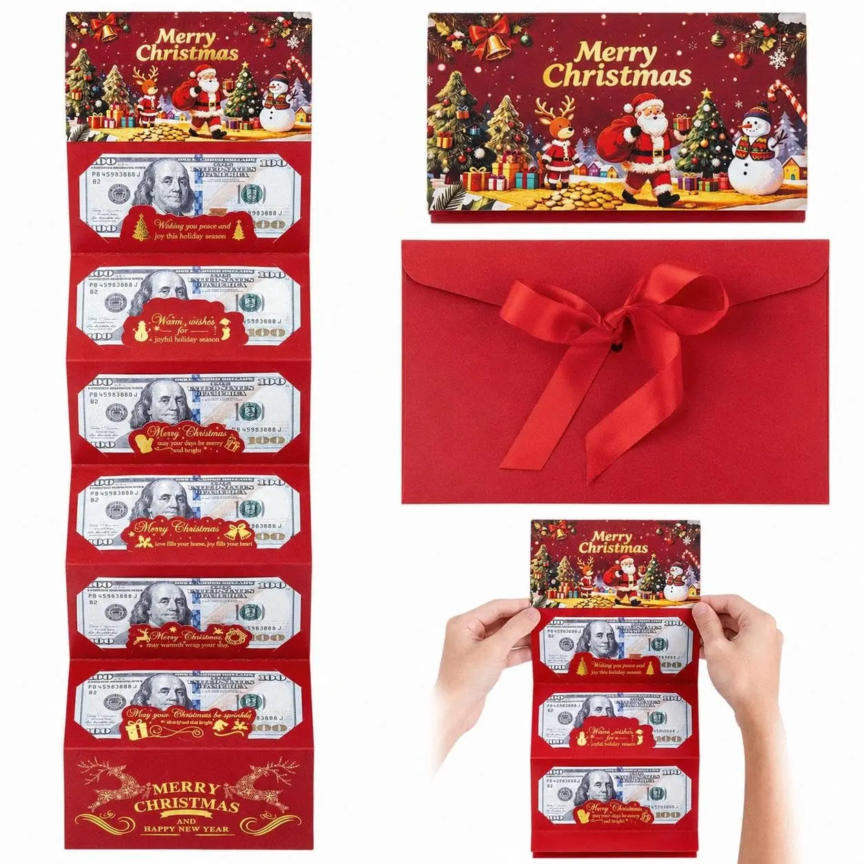 6-Slot Christmas Money Holders For Cash, Foldable Santa Gift Card Envelope