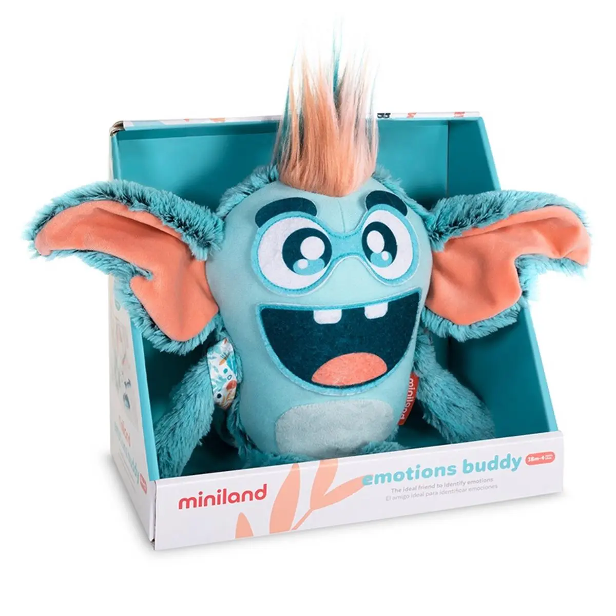 Miniland Emotions Buddy Plastic Monster Learning Toy - 1.38 lbs, 5 Basic Emotions, Interchangeable Pieces, Tummy Lights Up, Helps Understand Children's Development, Helps Understand Emotions