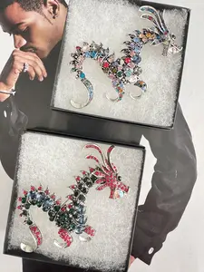 Unisex Rhinestone Dragon Brooch Pin for Clothes