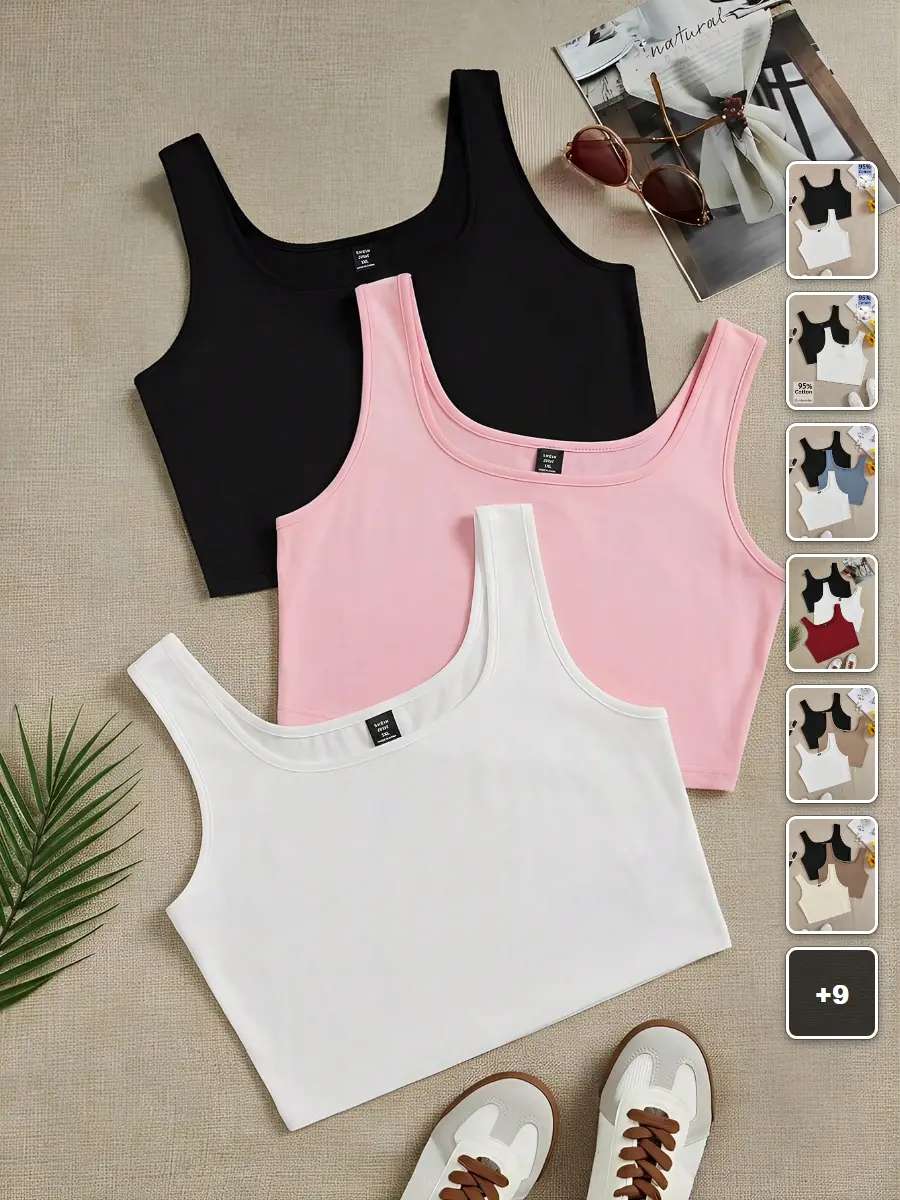 3 Piece Crop Top Set Basic Cropped Plus Size Summer Everyday Casual