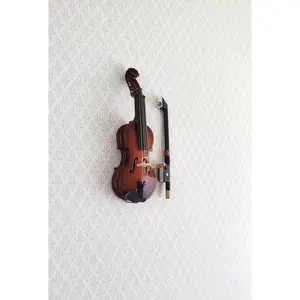 Miniature Violin and Bow Wood 2 7/8" Dollhouse Tiny Instrument Music Room