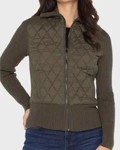 Quilted Front Full Zip Sweater