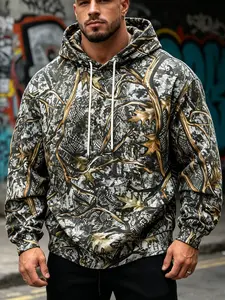 Men's Real Tree Camo Hoodie Vintage Oversized Hunting Camouflage Sweatshirt Casual Gorpcore Streetwear Hoodie