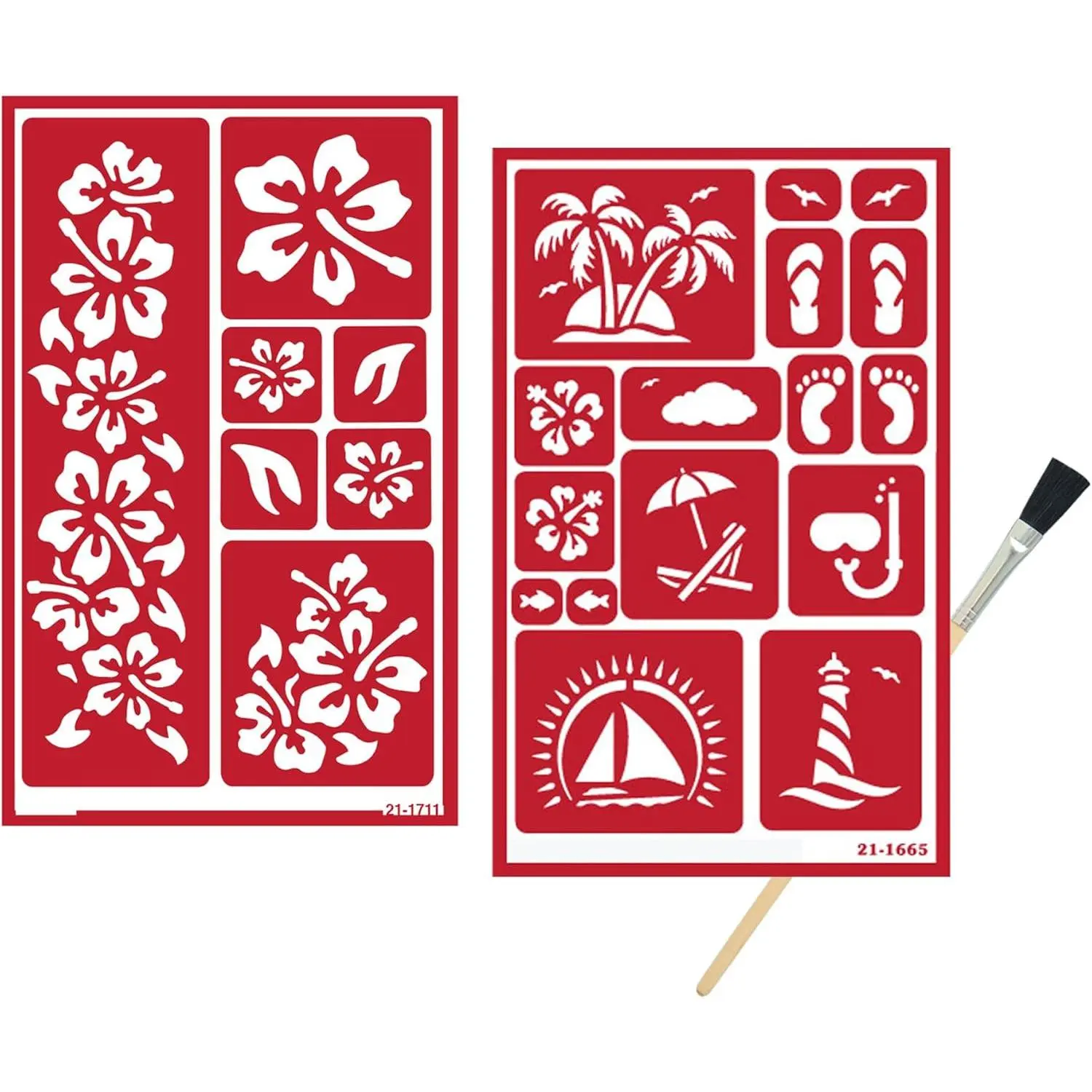 Reusable Glass Etching Stencil Set - 3-Piece DIY Craft Kit with Tropical Aloha, Hibiscus, Tiki-Inspired Designs, Brush for Drinkware, Beach-Themed Accents
