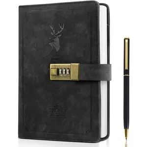 Journal With Lock A5 PU Leather Diary With Lock 240 Pages, Retro Journal With Lock And Key To Protect Your , Unisex.(  Style, Black)
