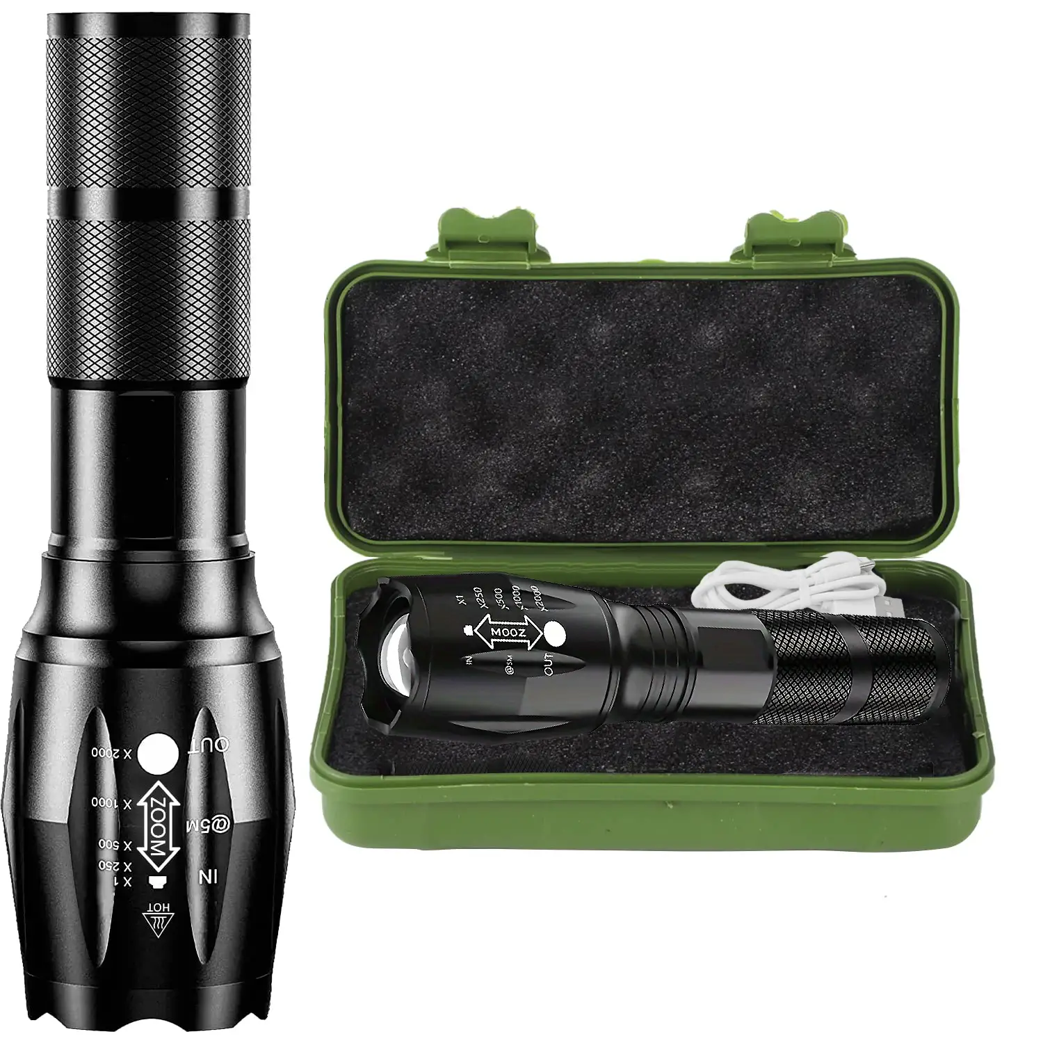 Rechargeable Tactical Flashlight (Rechargeable Battery and Charger Included) - High Lumens LED, Super Bright, Zoomable, 3 Modes, Waterproof Outdoor To