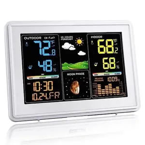 Weather Station  Indoor Outdoor, Digital Colorful Thermometer with Atomic Clock,   Weather Station with Barometer and Moon Phase