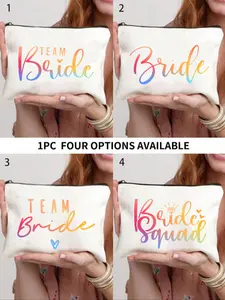 Bride Print Makeup Bag, Fashion Bride Party Makeup Bag, Portable Zip Travel Wash Bag, Bridesmaid Gift Bag, Wedding Travel Kit, Travel Cosmetic Bag