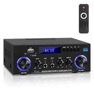 Bluetooth5.0 Audio Amplifiers Home Stereo Amp Receivers AK-50 2.0 Channel RMS 60WX2 Max 400W Output Mini Power Amplifier Speaker Amps w/FM Radio, Echo, MIC, USB, SD Input for Home,Car