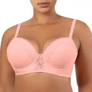 PARFAIT Brigitte S8201 Demi Cup Underwire Balconette Longline Bikini Top with Embroidery Detail Peach Bud Flattering Support & Elegant Design