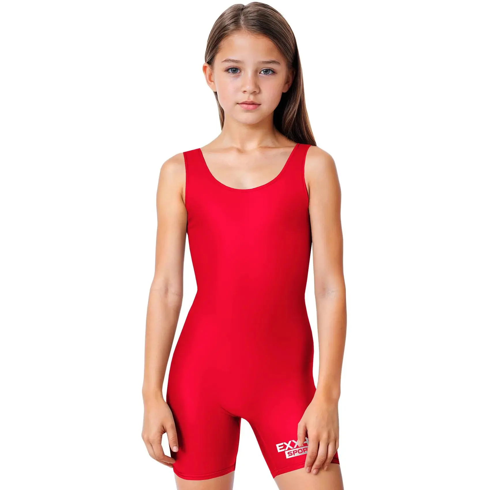 Exxact Sports Youth Girls' Red Wrestling Singlet - High-Cut, Full-Coverage Activewear for Kids' Wrestling